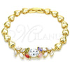 Oro Laminado Fancy Bracelet, Gold Filled Style Leaf and Heart Design, with Multicolor Cubic Zirconia, Polished, Golden Finish, 03.210.0114.1.07 (07 MM Thickness, 7 Inches Length)