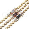 Oro Laminado Fancy Bracelet, Gold Filled Style Leaf and Heart Design, with Multicolor Cubic Zirconia, Polished, Golden Finish, 03.210.0114.1.07 (07 MM Thickness, 7 Inches Length)