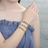 Oro Laminado Fancy Bracelet, Gold Filled Style Leaf Design, with Black and White Cubic Zirconia, Polished, Golden Finish, 03.210.0115.07 (07 MM Thickness, 7 Inches Length)