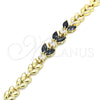 Oro Laminado Fancy Bracelet, Gold Filled Style Leaf Design, with Black and White Cubic Zirconia, Polished, Golden Finish, 03.210.0115.07 (07 MM Thickness, 7 Inches Length)