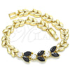 Oro Laminado Fancy Bracelet, Gold Filled Style Leaf Design, with Black and White Cubic Zirconia, Polished, Golden Finish, 03.210.0115.07 (07 MM Thickness, 7 Inches Length)
