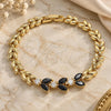 Oro Laminado Fancy Bracelet, Gold Filled Style Leaf Design, with Black and White Cubic Zirconia, Polished, Golden Finish, 03.210.0115.07 (07 MM Thickness, 7 Inches Length)