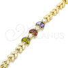 Oro Laminado Fancy Bracelet, Gold Filled Style Leaf Design, with Multicolor Cubic Zirconia, Polished, Golden Finish, 03.210.0115.1.07 (07 MM Thickness, 7 Inches Length)