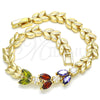 Oro Laminado Fancy Bracelet, Gold Filled Style Leaf Design, with Multicolor Cubic Zirconia, Polished, Golden Finish, 03.210.0115.1.07 (07 MM Thickness, 7 Inches Length)