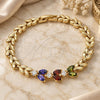 Oro Laminado Fancy Bracelet, Gold Filled Style Leaf Design, with Multicolor Cubic Zirconia, Polished, Golden Finish, 03.210.0115.1.07 (07 MM Thickness, 7 Inches Length)