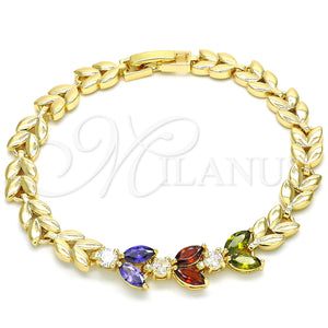 Gold Filled Bracelet — Fancy Bracelet Leaf Design with Multicolor Cubic Zirconia — main product view — SKU 128545 | Oro Laminado brazalete — elegante Bracelet Leaf diseño with Multicolor Cubic Zirconia — SKU 128545