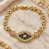Oro Laminado Fancy Bracelet, Gold Filled Style Heart Design, with Black and White Cubic Zirconia, Polished, Golden Finish, 03.210.0117.08 (07 MM Thickness, 8 Inches Length)
