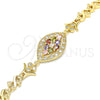 Oro Laminado Fancy Bracelet, Gold Filled Style Heart Design, with Multicolor Cubic Zirconia, Polished, Golden Finish, 03.210.0117.1.08 (07 MM Thickness, 8 Inches Length)