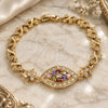 Oro Laminado Fancy Bracelet, Gold Filled Style Heart Design, with Multicolor Cubic Zirconia, Polished, Golden Finish, 03.210.0117.1.08 (07 MM Thickness, 8 Inches Length)