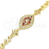 Oro Laminado Fancy Bracelet, Gold Filled Style Heart Design, with Garnet and White Cubic Zirconia, Polished, Golden Finish, 03.210.0117.2.08 (07 MM Thickness, 8 Inches Length)