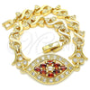 Oro Laminado Fancy Bracelet, Gold Filled Style Heart Design, with Garnet and White Cubic Zirconia, Polished, Golden Finish, 03.210.0117.2.08 (07 MM Thickness, 8 Inches Length)