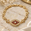 Oro Laminado Fancy Bracelet, Gold Filled Style Heart Design, with Garnet and White Cubic Zirconia, Polished, Golden Finish, 03.210.0117.2.08 (07 MM Thickness, 8 Inches Length)