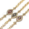 Oro Laminado Fancy Bracelet, Gold Filled Style Heart Design, with Garnet and White Cubic Zirconia, Polished, Golden Finish, 03.210.0117.2.08 (07 MM Thickness, 8 Inches Length)