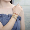 Oro Laminado Fancy Bracelet, Gold Filled Style Flower and Butterfly Design, with Black and White Cubic Zirconia, Polished, Golden Finish, 03.210.0118.08 (08 MM Thickness, 8 Inches Length)