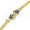 Oro Laminado Fancy Bracelet, Gold Filled Style Flower and Butterfly Design, with Black and White Cubic Zirconia, Polished, Golden Finish, 03.210.0118.08 (08 MM Thickness, 8 Inches Length)