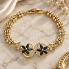 Oro Laminado Fancy Bracelet, Gold Filled Style Flower and Butterfly Design, with Black and White Cubic Zirconia, Polished, Golden Finish, 03.210.0118.08 (08 MM Thickness, 8 Inches Length)