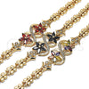 Oro Laminado Fancy Bracelet, Gold Filled Style Flower and Butterfly Design, with Black and White Cubic Zirconia, Polished, Golden Finish, 03.210.0118.08 (08 MM Thickness, 8 Inches Length)