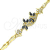 Oro Laminado Fancy Bracelet, Gold Filled Style Dragon-Fly and Fish Design, with Black Cubic Zirconia and White Micro Pave, Polished, Golden Finish, 03.210.0119.07 (05 MM Thickness, 7 Inches Length)