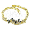 Oro Laminado Fancy Bracelet, Gold Filled Style Dragon-Fly and Fish Design, with Black Cubic Zirconia and White for wholesale, additional product view 4