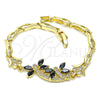 Oro Laminado Fancy Bracelet, Gold Filled Style Dragon-Fly and Fish Design, with Black Cubic Zirconia and White Micro Pave, Polished, Golden Finish, 03.210.0119.07 (05 MM Thickness, 7 Inches Length)