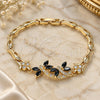 Oro Laminado Fancy Bracelet, Gold Filled Style Dragon-Fly and Fish Design, with Black Cubic Zirconia and White Micro Pave, Polished, Golden Finish, 03.210.0119.07 (05 MM Thickness, 7 Inches Length)