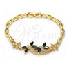 Oro Laminado Fancy Bracelet, Gold Filled Style Dragon-Fly and Fish Design, with Black Cubic Zirconia and White Micro Pave, Polished, Golden Finish, 03.210.0119.07 (05 MM Thickness, 7 Inches Length)
