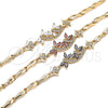 Oro Laminado Fancy Bracelet, Gold Filled Style Dragon-Fly and Fish Design, with Black Cubic Zirconia and White Micro Pave, Polished, Golden Finish, 03.210.0119.07 (05 MM Thickness, 7 Inches Length)