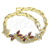 Oro Laminado Fancy Bracelet, Gold Filled Style Dragon-Fly and Fish Design, with Garnet Cubic Zirconia and White Micro Pave, Polished, Golden Finish, 03.210.0119.2.07 (05 MM Thickness, 7 Inches Length)