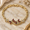 Oro Laminado Fancy Bracelet, Gold Filled Style Dragon-Fly and Fish Design, with Garnet Cubic Zirconia and White Micro Pave, Polished, Golden Finish, 03.210.0119.2.07 (05 MM Thickness, 7 Inches Length)