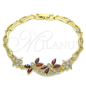 Gold Filled Bracelet — Fancy Bracelet Dragon-Fly and Fish Design with Garnet — main product view — SKU 128558 | Oro Laminado brazalete — elegante Bracelet Dragon-Fly and Fish diseño with Garnet — SKU 128558