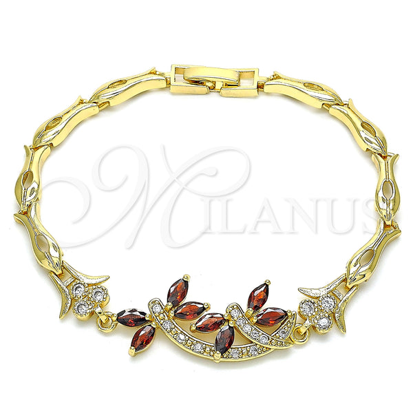 Gold Filled Bracelet — Fancy Bracelet Dragon-Fly and Fish Design with Garnet — main product view — SKU 128558 | Oro Laminado brazalete — elegante Bracelet Dragon-Fly and Fish diseño with Garnet — SKU 128558