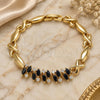 Oro Laminado Fancy Bracelet, Gold Filled Style Hugs and Kisses Design, with Black Cubic Zirconia, Polished, Golden Finish, 03.210.0120.07 (08 MM Thickness, 7 Inches Length)