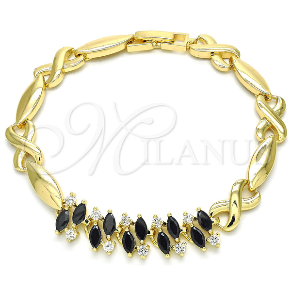Gold Filled Bracelet — Fancy Bracelet Hugs and Kisses Design with Black — main product view — SKU 128559 | Oro Laminado brazalete — elegante Bracelet Hugs and Kisses diseño with negro — SKU 128559