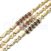 Oro Laminado Fancy Bracelet, Gold Filled Style Hugs and Kisses Design, with Black Cubic Zirconia, Polished, Golden Finish, 03.210.0120.07 (08 MM Thickness, 7 Inches Length)