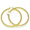 Oro Laminado Extra Large Hoop, Gold Filled Style Twist and Hollow Design, Diamond Cutting Finish, Golden Finish, 02.170.0274.70