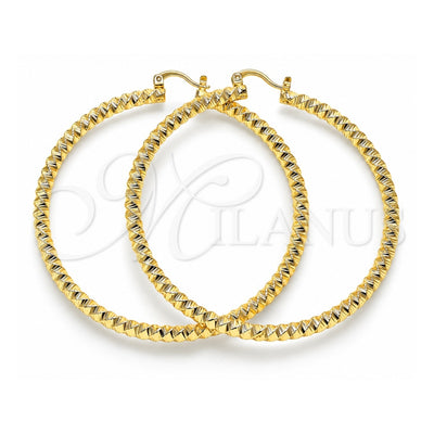 Oro Laminado Extra Large Hoop, Gold Filled Style Twist and Hollow Design, Diamond Cutting Finish, Golden Finish, 02.170.0274.70