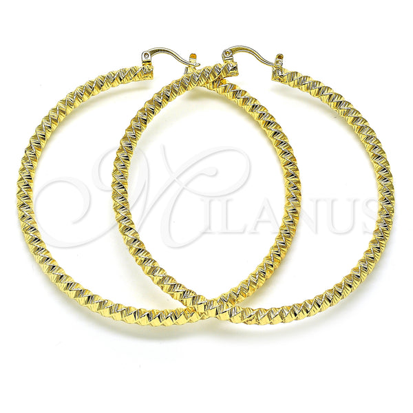Gold Filled Hoop Earrings — Extra Large Hoop Twist and Hollow Design Diamond — main product view — SKU 128566 | Oro Laminado aretes de aro — Extra Large Hoop Twist and Hollow diseño Diamond — SKU 128566