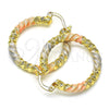 Oro Laminado Medium Hoop, Gold Filled Style Twist Design, Diamond Cutting Finish, Tricolor, 02.170.0274.1.30