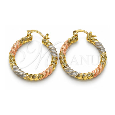 Oro Laminado Medium Hoop, Gold Filled Style Twist Design, Diamond Cutting Finish, Tricolor, 02.170.0274.1.30