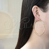 Oro Laminado Extra Large Hoop, Gold Filled Style Twist Design, Diamond Cutting Finish, Tricolor, 02.170.0274.1.70