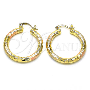 Gold Filled Hoop Earrings — Medium Hoop Diamond Cutting Tricolor 02. — main product view — SKU 128573 | Oro Laminado aretes de aro — Medium Hoop Diamond Cutting Tricolor 02. — SKU 128573