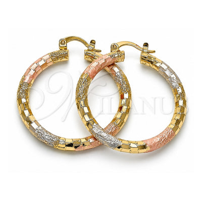 Oro Laminado Medium Hoop, Gold Filled Style Diamond Cutting Finish, Tricolor, 02.170.0125.1.40