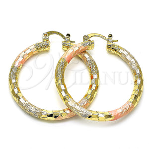 Gold Filled Hoop Earrings — Medium Hoop Diamond Cutting Tricolor 02. — main product view — SKU 128578 | Oro Laminado aretes de aro — Medium Hoop Diamond Cutting Tricolor 02. — SKU 128578