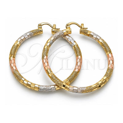 Oro Laminado Large Hoop, Gold Filled Style Diamond Cutting Finish, Tricolor, 02.170.0125.1.50
