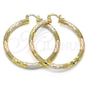 Gold Filled Hoop Earrings — Large Hoop Diamond Cutting Tricolor 02. — main product view — SKU 128579 | Oro Laminado aretes de aro — Large Hoop Diamond Cutting Tricolor 02. — SKU 128579
