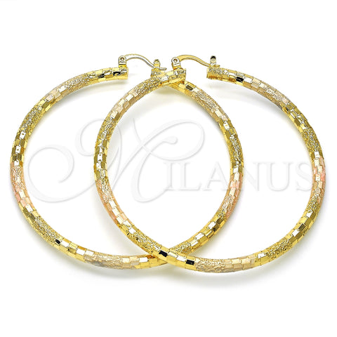 Oro Laminado Extra Large Hoop, Gold Filled Style Diamond Cutting Finish, Tricolor, 02.170.0125.1.70