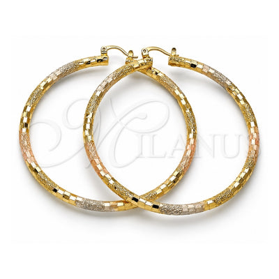 Oro Laminado Extra Large Hoop, Gold Filled Style Diamond Cutting Finish, Tricolor, 02.170.0125.1.70
