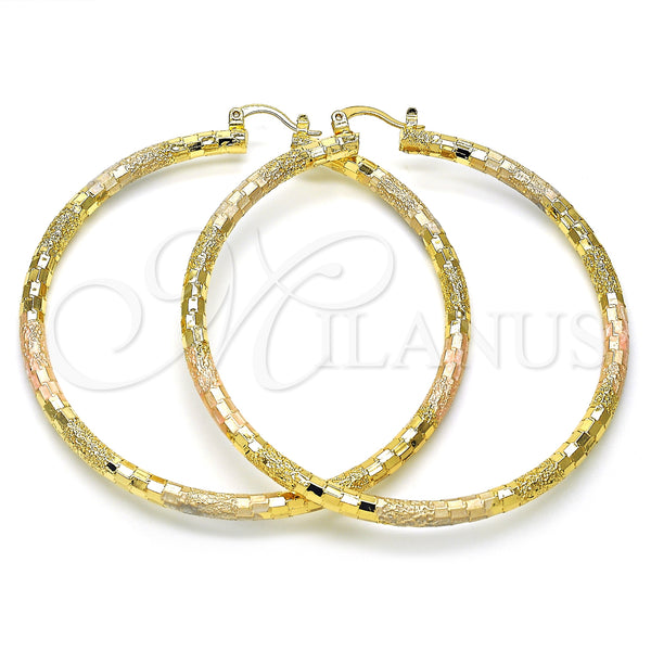 Gold Filled Hoop Earrings — Extra Large Hoop Diamond Cutting Tricolor 02. — main product view — SKU 128581 | Oro Laminado aretes de aro — Extra Large Hoop Diamond Cutting Tricolor 02. — SKU 128581