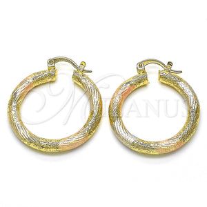 Gold Filled Hoop Earrings — Medium Hoop Matte Tricolor 02. — main product view — SKU 128582 | Oro Laminado aretes de aro — Medium Hoop Matte Tricolor 02. — SKU 128582