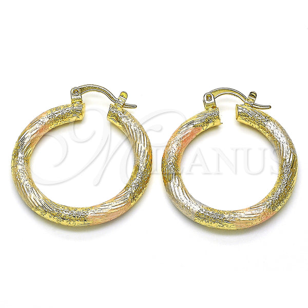 Gold Filled Hoop Earrings — Medium Hoop Matte Tricolor 02. — main product view — SKU 128582 | Oro Laminado aretes de aro — Medium Hoop Matte Tricolor 02. — SKU 128582